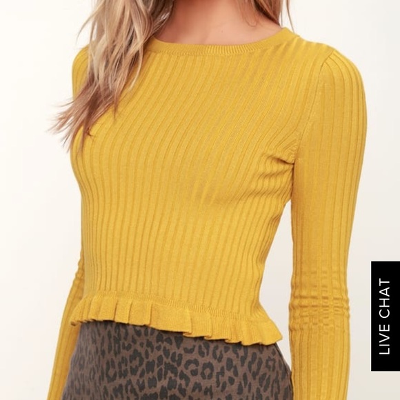 Lulus Tops - Mustard Yellow Sweater Crop Top